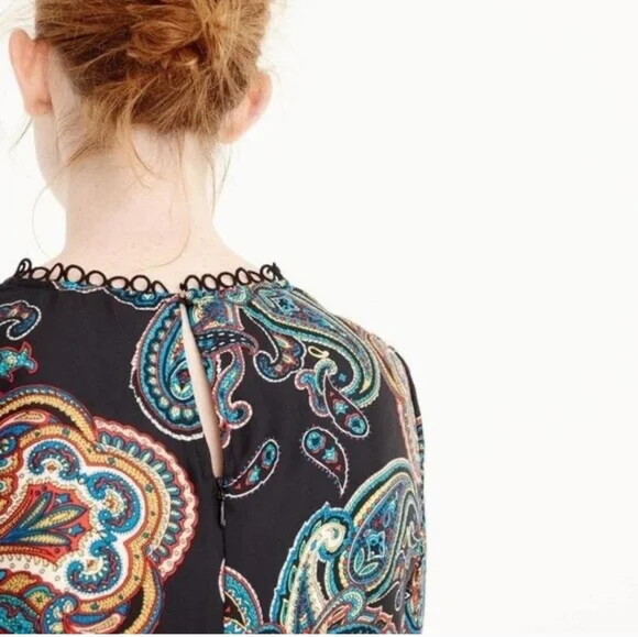 J. Crew Silk Twill Blouse Multicolor Paisley Art Mod Retro Funky Size 6 - Picture 3 of 9